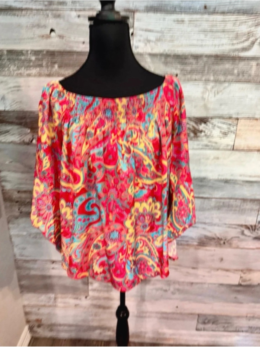 Amazon Pink Floral Paisley Off-Shoulder Blouse